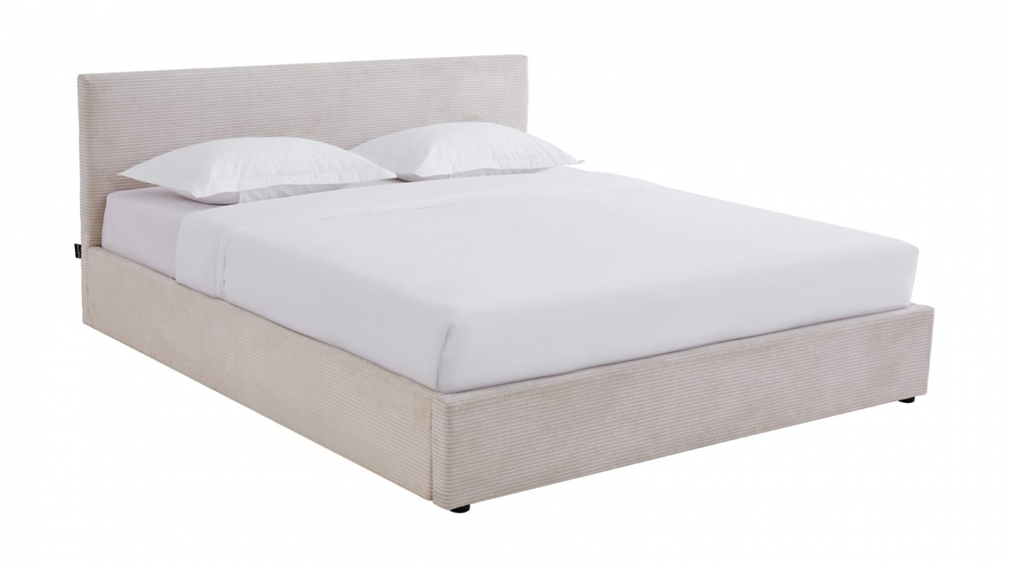 Ensemble Lit coffre adulte 180x200cm avec tête de lit en velours côtelé beige - Tina + Matelas mémoire de forme - Memo HR Ensemble Lit coffre adulte 180x200cm avec tête de lit en velours côtelé beige - Tina + Matelas mémoire de forme - Memo HR