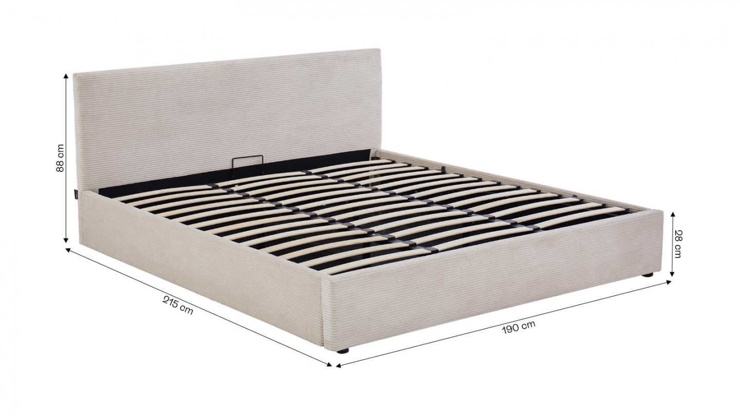 Ensemble Lit coffre adulte 180x200cm avec tête de lit en velours côtelé beige - Tina + Matelas mémoire de forme - Memo HR Ensemble Lit coffre adulte 180x200cm avec tête de lit en velours côtelé beige - Tina + Matelas mémoire de forme - Memo HR