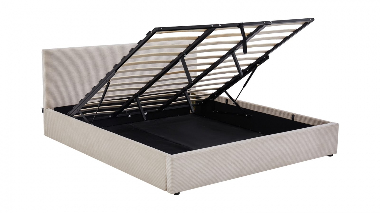 Ensemble Lit coffre adulte 180x200cm avec tête de lit en velours côtelé beige - Tina + Matelas mémoire de forme - Memo HR Ensemble Lit coffre adulte 180x200cm avec tête de lit en velours côtelé beige - Tina + Matelas mémoire de forme - Memo HR