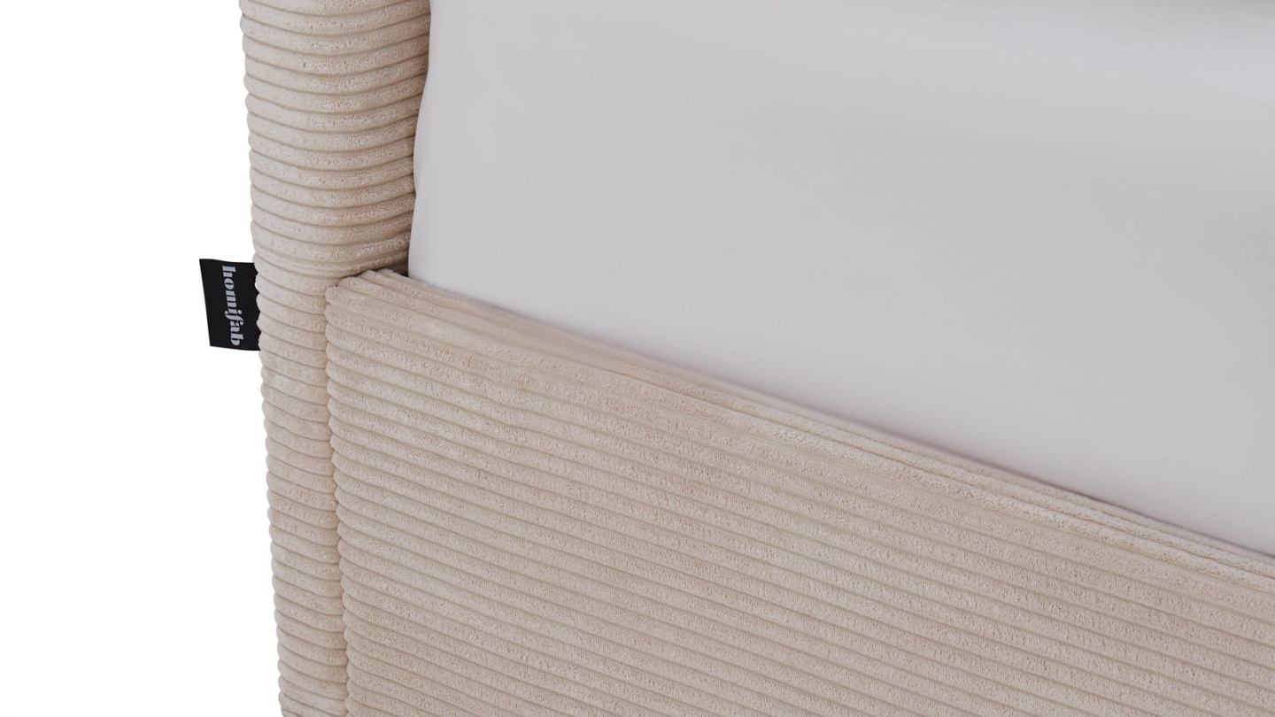 Ensemble Lit coffre adulte 180x200cm avec tête de lit en velours côtelé beige - Tina + Matelas mémoire de forme - Memo HR Ensemble Lit coffre adulte 180x200cm avec tête de lit en velours côtelé beige - Tina + Matelas mémoire de forme - Memo HR