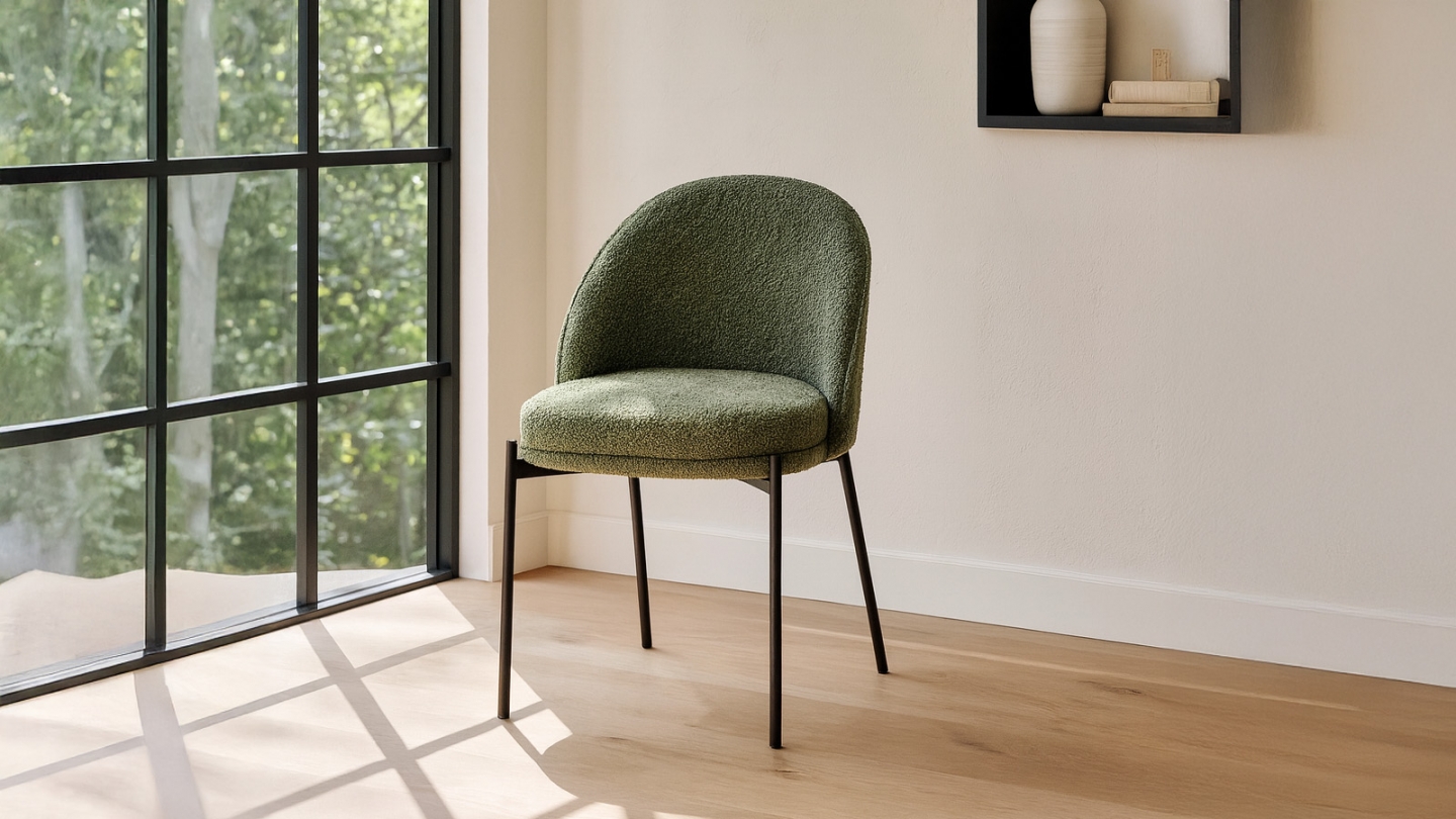 Lot de 2 chaises en tissu bouclé vert - Cloé