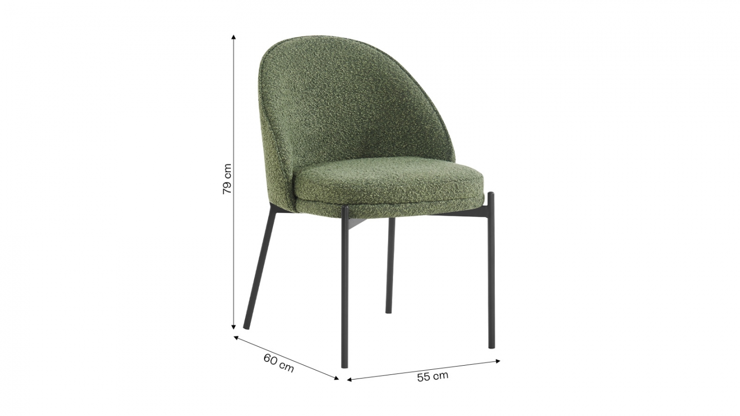 Lot de 2 chaises en tissu bouclé vert - Cloé Lot de 2 chaises en tissu bouclé vert - Cloé