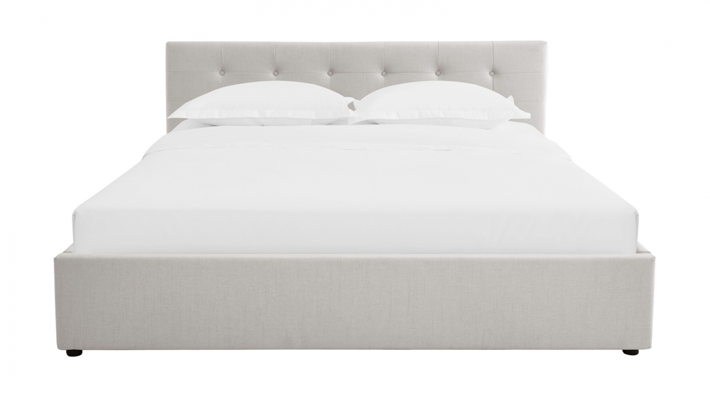 Ensemble Lit coffre adulte 180x200cm avec tête de lit en tissu beige - Tina + Matelas mémoire de forme - Memo HR