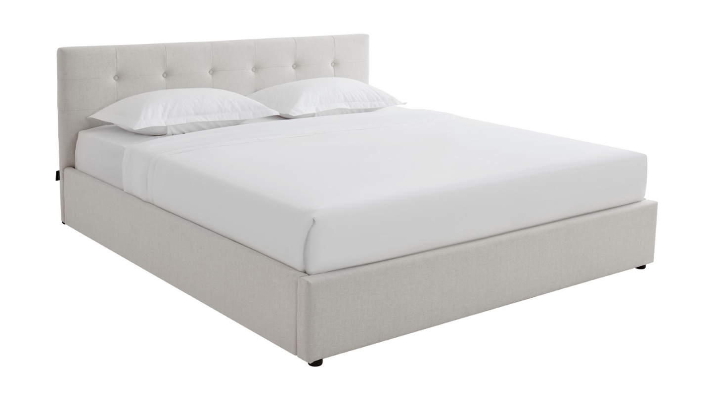 Ensemble Lit coffre adulte 180x200cm avec tête de lit en tissu beige - Tina + Matelas mémoire de forme - Memo HR