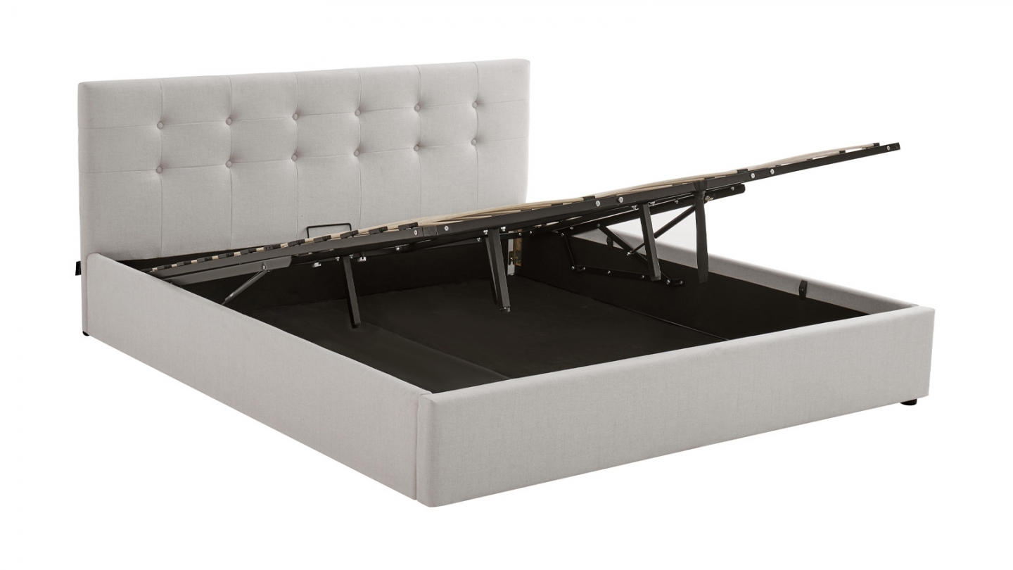 Ensemble Lit coffre adulte 180x200cm avec tête de lit en tissu beige - Tina + Matelas mémoire de forme - Memo HR