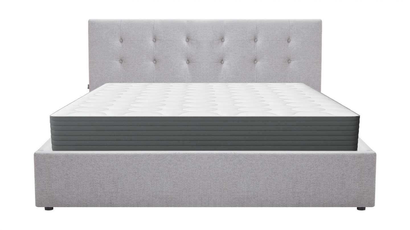 Ensemble Lit coffre adulte 180x200cm avec tête de lit en tissu gris - Tina + Matelas mémoire de forme - Memo HR