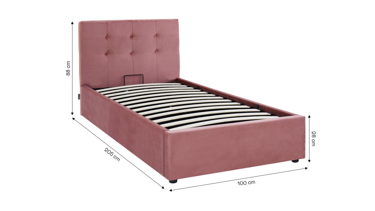 Ensemble Lit coffre adulte 90x190cm avec tête de lit en velours rose - Tina + Matelas ressorts ensachés - Spring Elite