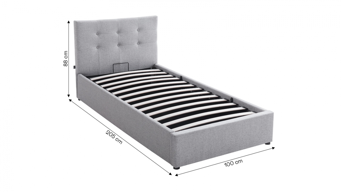 Ensemble Lit coffre adulte 90x190cm avec tête de lit en tissu gris - Tina + Matelas ressorts ensachés - Spring Elite