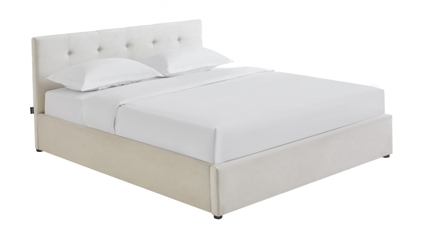 Ensemble Lit coffre adulte 160x200cm avec tête de lit en velours beige - Tina + Matelas mémoire de forme - Dual Confort