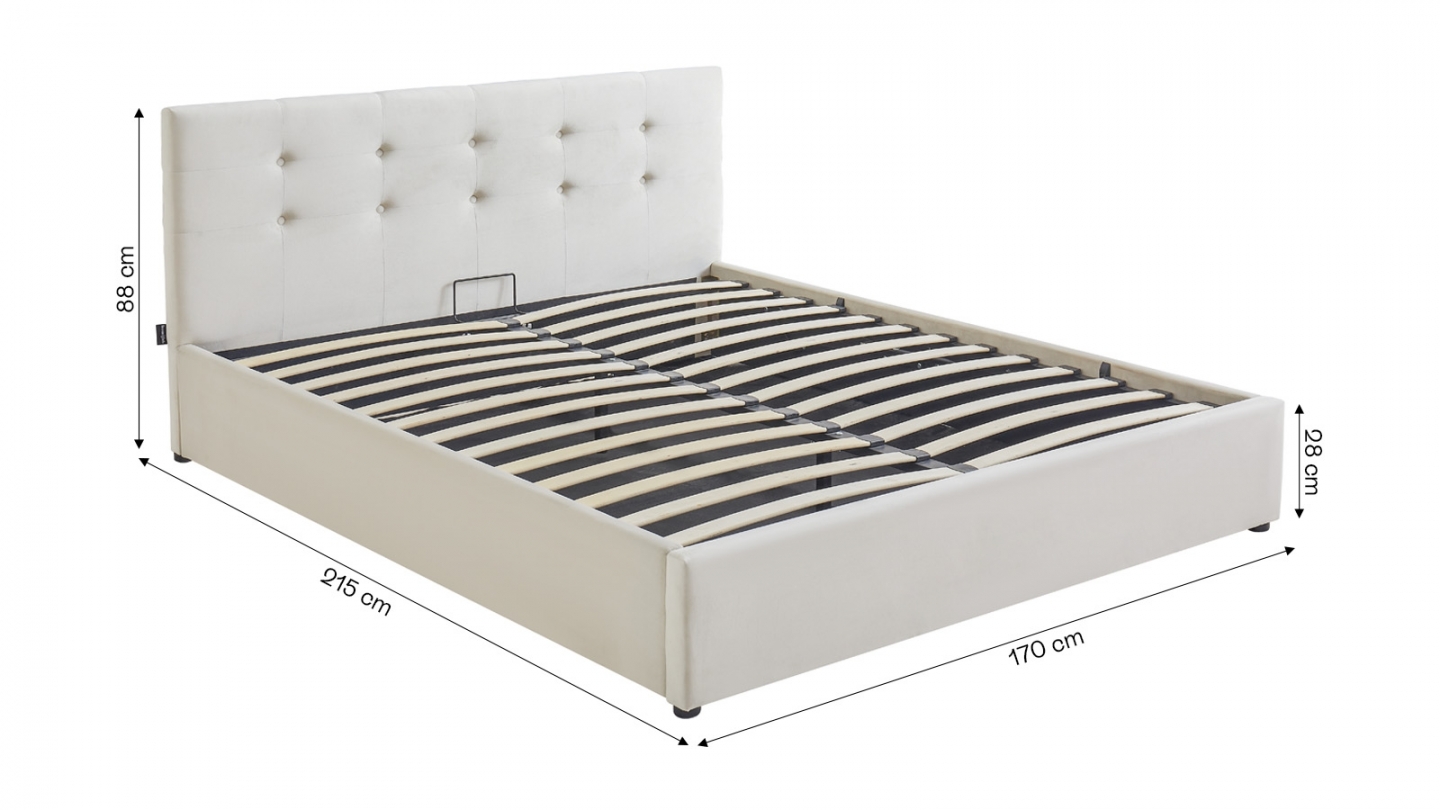 Ensemble Lit coffre adulte 160x200cm avec tête de lit en velours beige - Tina + Matelas ressorts ensachés - Spring Elite