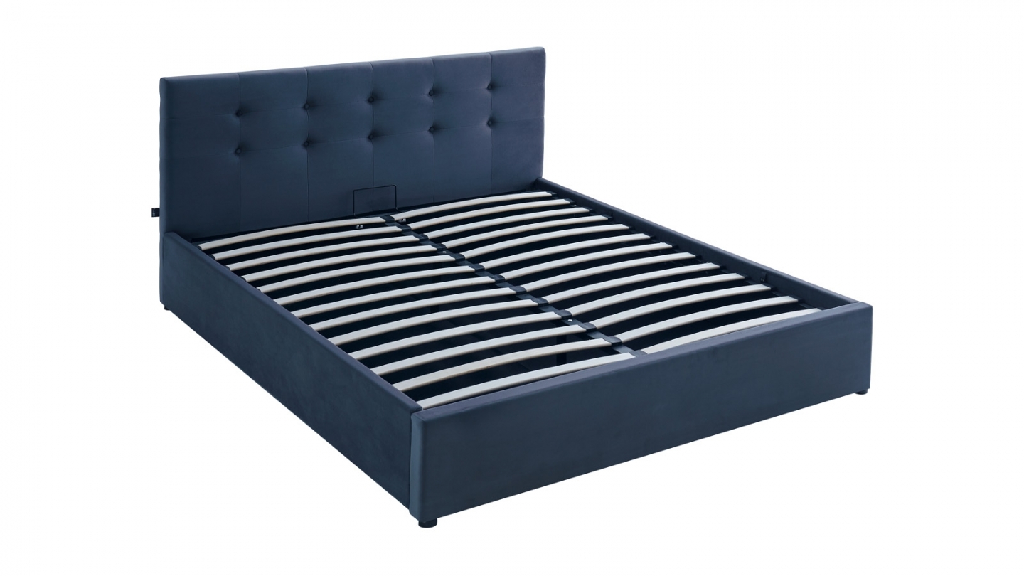 Ensemble Lit coffre adulte 140x190cm avec tête de lit en velours gris foncé - Tina + Matelas ressorts ensachés - Spring Elite