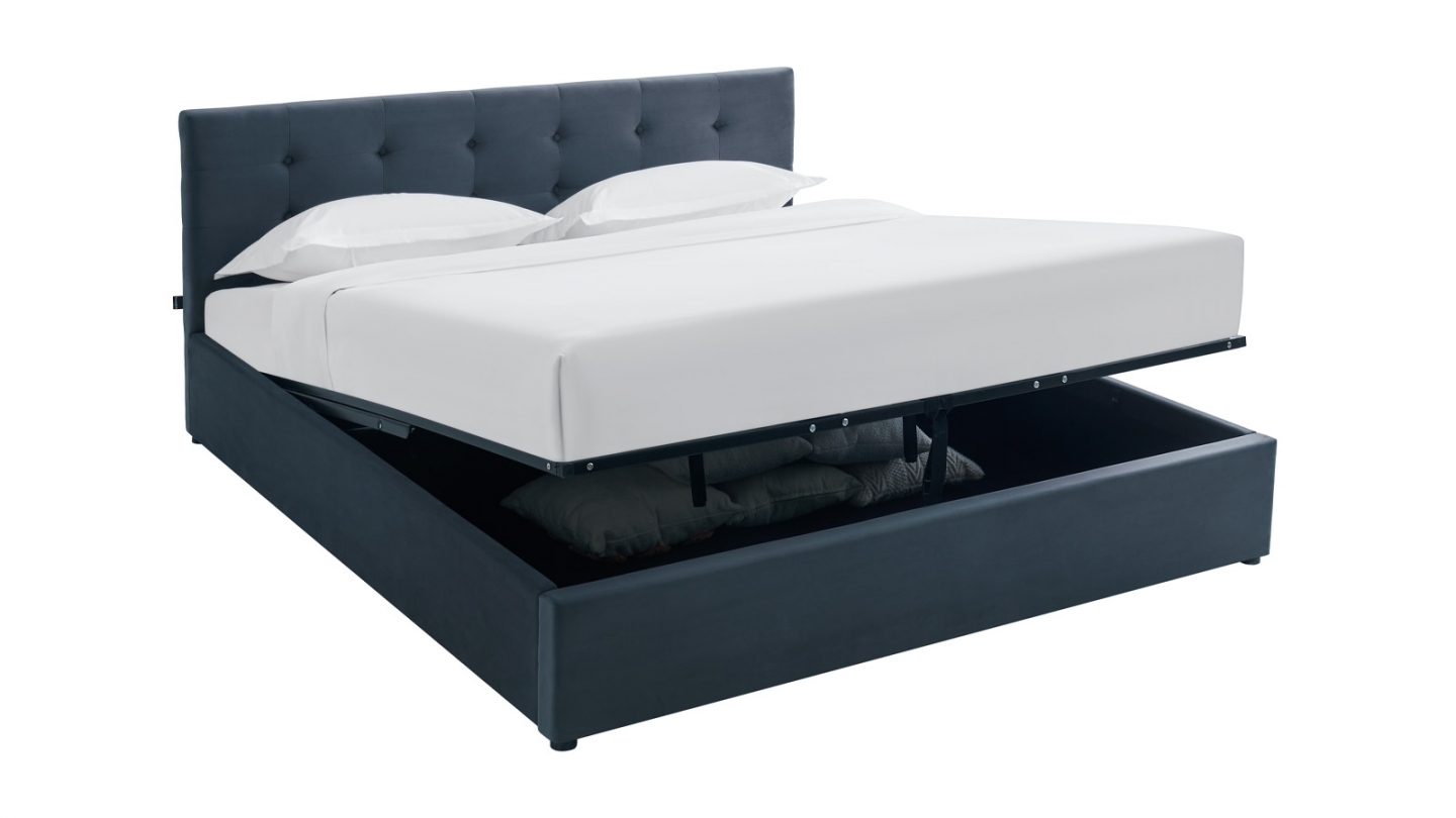 Ensemble Lit coffre adulte 140x190cm avec tête de lit en velours gris foncé - Tina + Matelas ressorts ensachés - Spring Elite