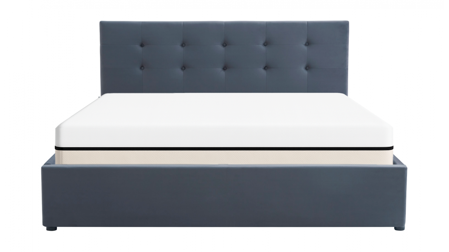 Ensemble Lit coffre adulte 160x200cm avec tête de lit en velours gris foncé - Tina + Matelas ressorts ensachés - Spring Elite