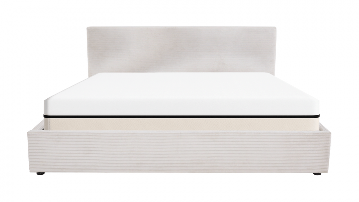 Ensemble Lit coffre adulte 180x200cm avec tête de lit en velours côtelé beige - Tina + Matelas ressorts ensachés - Spring Elite Ensemble Lit coffre adulte 180x200cm avec tête de lit en velours côtelé beige - Tina + Matelas ressorts ensachés - Spring Elite