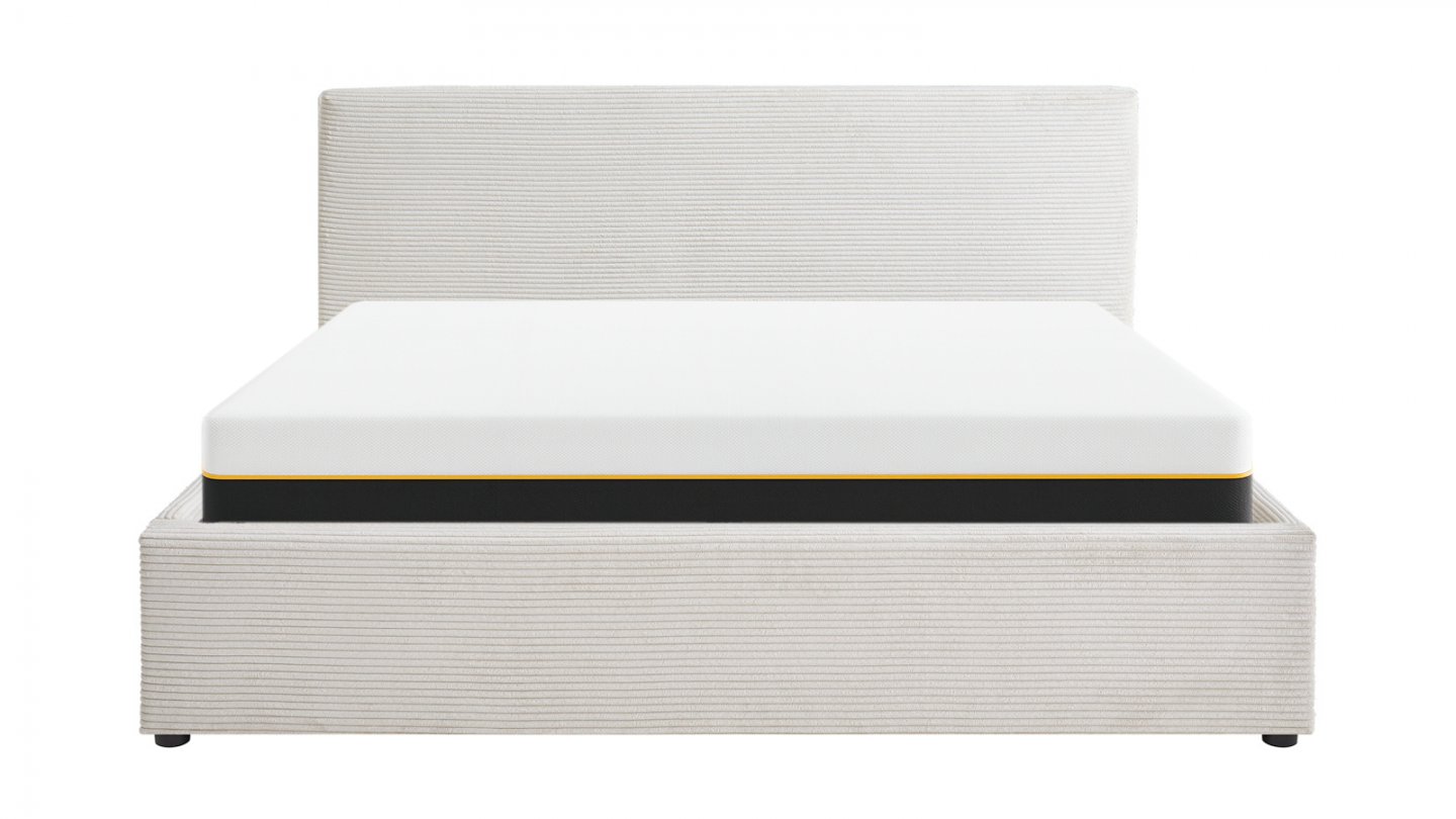 Ensemble Lit coffre adulte 160x200cm avec tête de lit en velours côtelé beige - Tina + Matelas mémoire de forme - Dual Confort