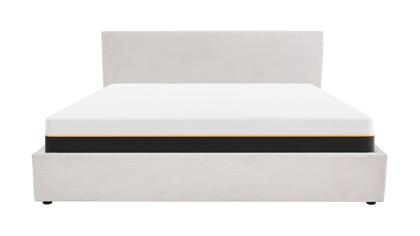 Ensemble Lit coffre adulte 180x200cm avec tête de lit en velours côtelé beige - Tina + Matelas mémoire de forme - Dual Confort Ensemble Lit coffre adulte 180x200cm avec tête de lit en velours côtelé beige - Tina + Matelas mémoire de forme - Dual Confort