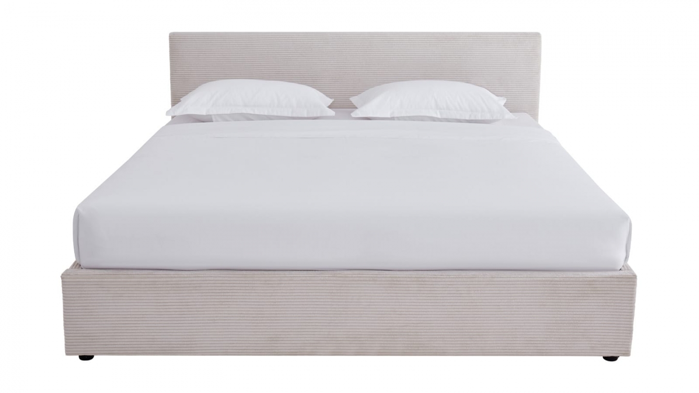 Ensemble Lit coffre adulte 180x200cm avec tête de lit en velours côtelé beige - Tina + Matelas mémoire de forme - Dual Confort Ensemble Lit coffre adulte 180x200cm avec tête de lit en velours côtelé beige - Tina + Matelas mémoire de forme - Dual Confort
