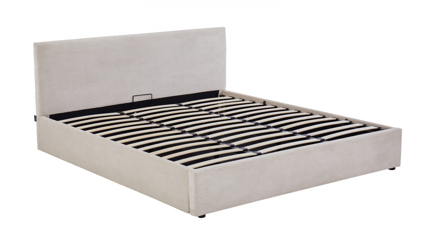 Ensemble Lit coffre adulte 180x200cm avec tête de lit en velours côtelé beige - Tina + Matelas mémoire de forme - Dual Confort Ensemble Lit coffre adulte 180x200cm avec tête de lit en velours côtelé beige - Tina + Matelas mémoire de forme - Dual Confort