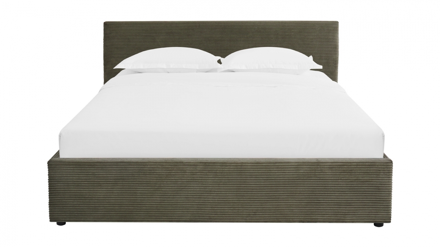 Ensemble Lit coffre adulte 140x190cm avec tête de lit en velours côtelé vert - Tina + Matelas ressorts ensachés - Spring Elite
