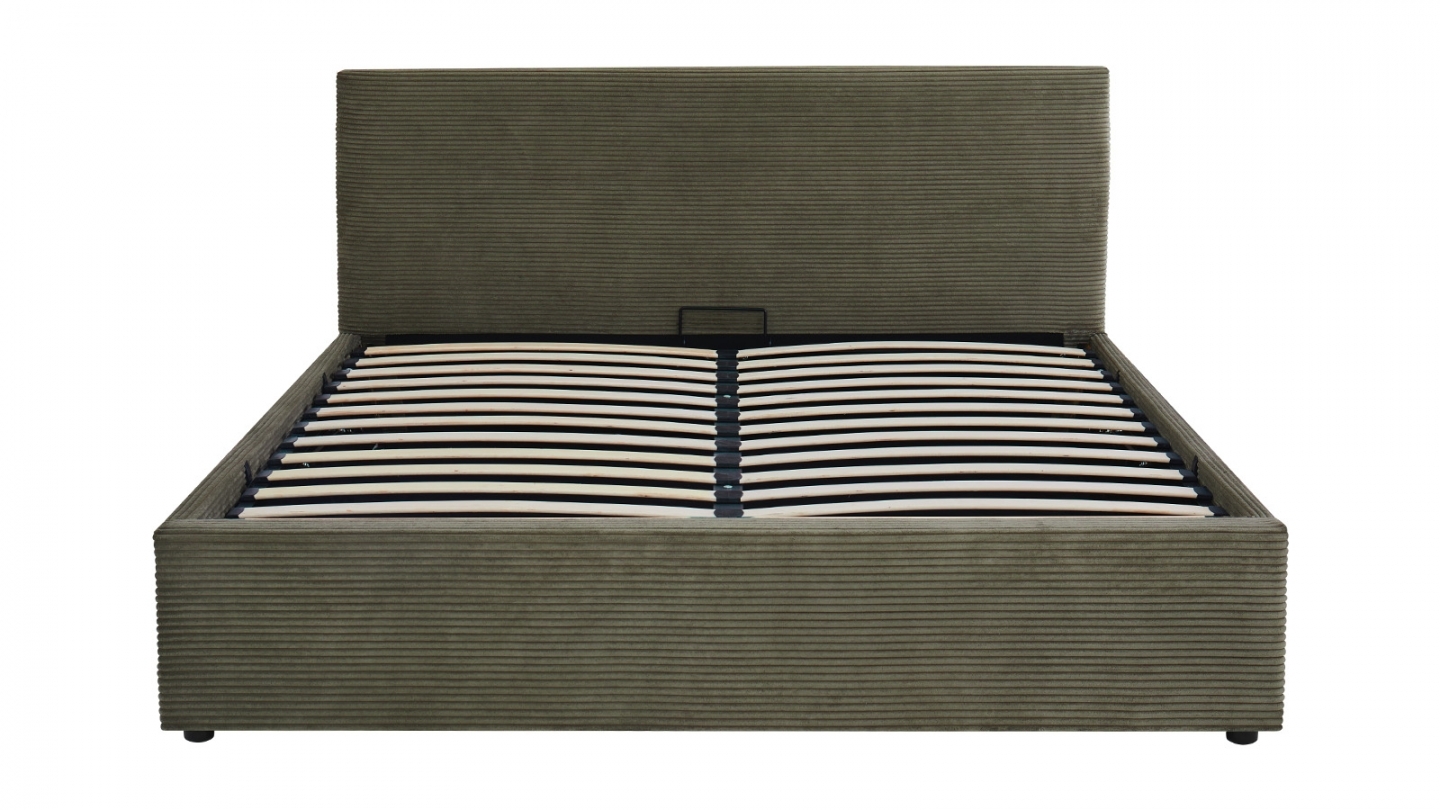 Ensemble Lit coffre adulte 140x190cm avec tête de lit en velours côtelé vert - Tina + Matelas ressorts ensachés - Spring Elite