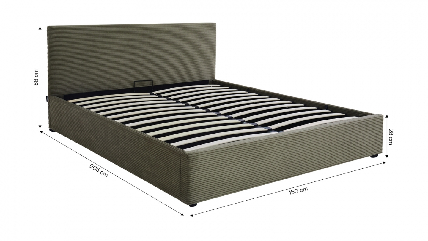 Ensemble Lit coffre adulte 140x190cm avec tête de lit en velours côtelé vert - Tina + Matelas ressorts ensachés - Spring Elite