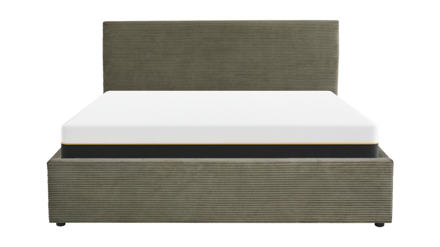 Ensemble Lit coffre adulte 140x190cm avec tête de lit en velours côtelé vert - Tina + Matelas mémoire de forme - Dual Confort Ensemble Lit coffre adulte 140x190cm avec tête de lit en velours côtelé vert - Tina + Matelas mémoire de forme - Dual Confort