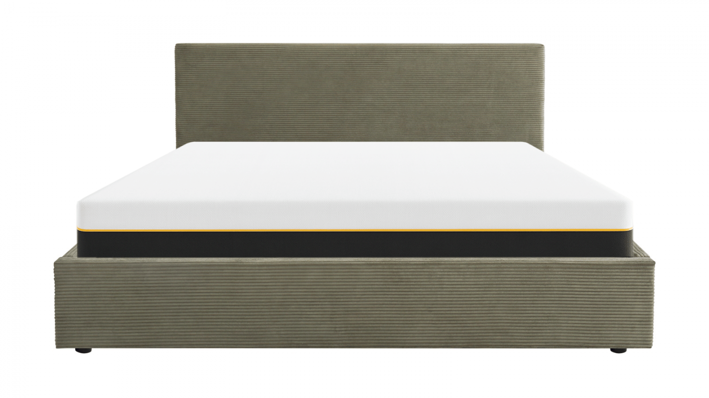 Ensemble Lit coffre adulte 160x200cm avec tête de lit en velours côtelé vert - Tina + Matelas mémoire de forme - Dual Confort