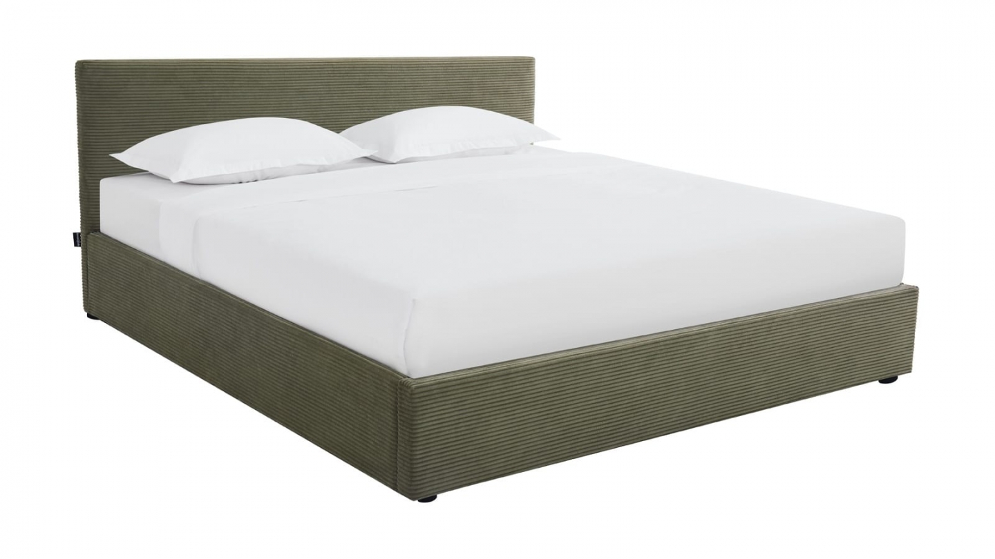 Ensemble Lit coffre adulte 160x200cm avec tête de lit en velours côtelé vert - Tina + Matelas mémoire de forme - Dual Confort