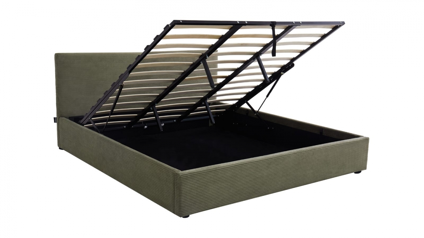 Ensemble Lit coffre adulte 160x200cm avec tête de lit en velours côtelé vert - Tina + Matelas mémoire de forme - Dual Confort