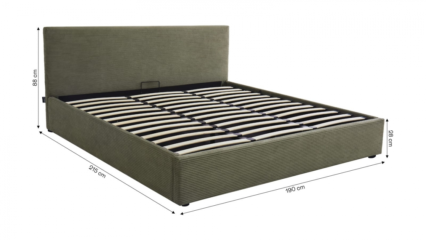 Ensemble Lit coffre adulte 180x200cm avec tête de lit en velours côtelé vert - Tina + Matelas mémoire de forme - Dual Confort