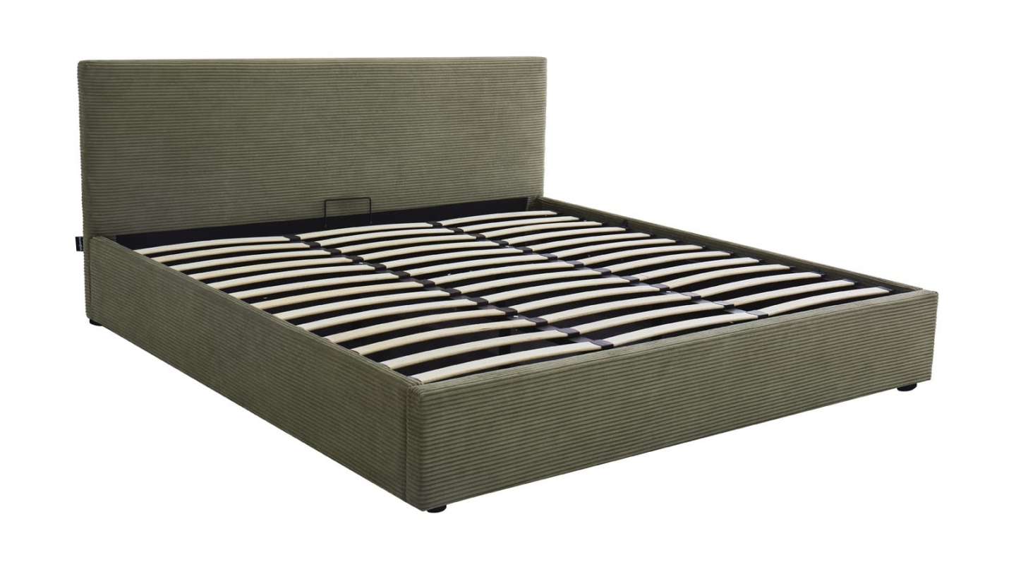 Ensemble Lit coffre adulte 180x200cm avec tête de lit en velours côtelé vert - Tina + Matelas mémoire de forme - Dual Confort