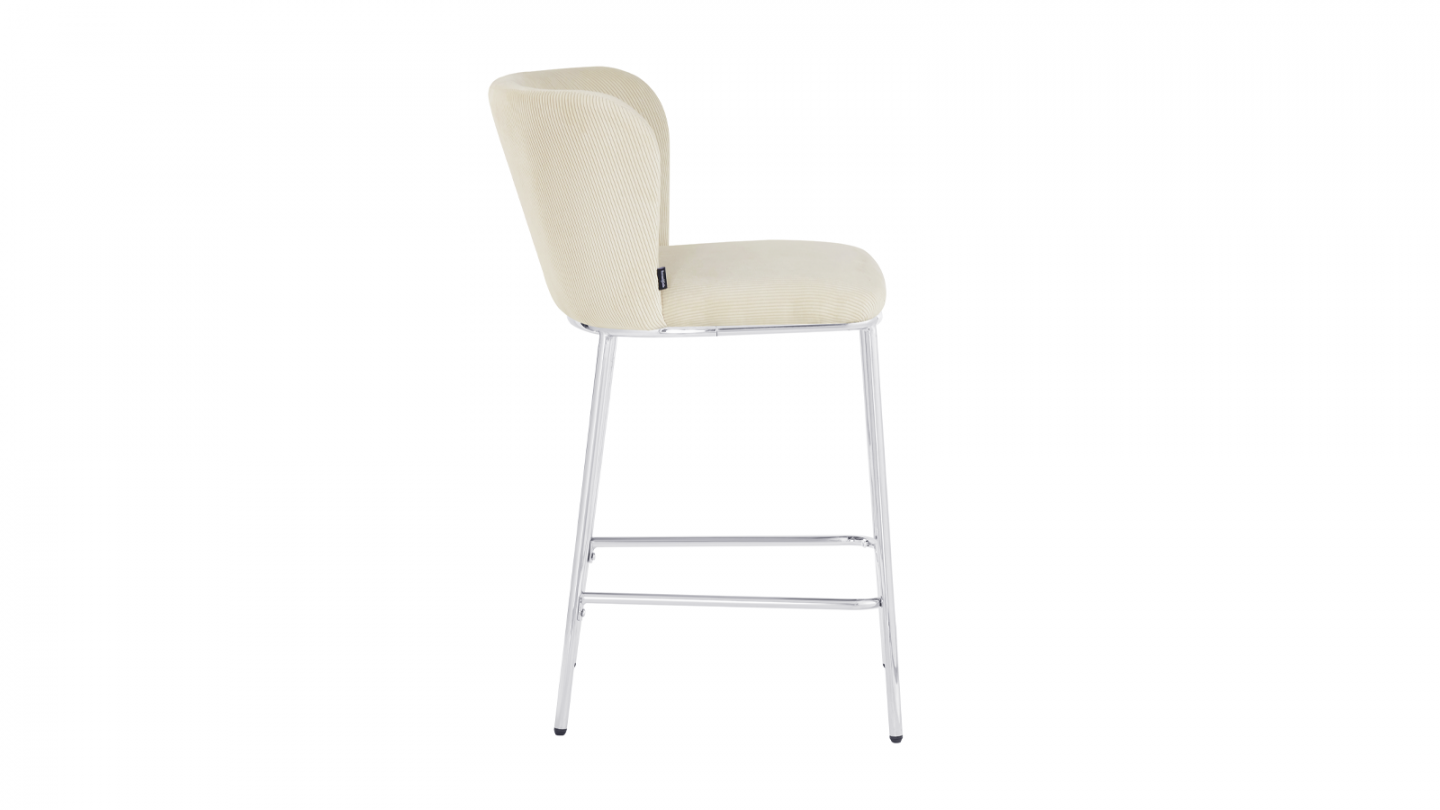 Lot de 2 tabourets de bar en velours côtelé beige, piètement chromé - Toma