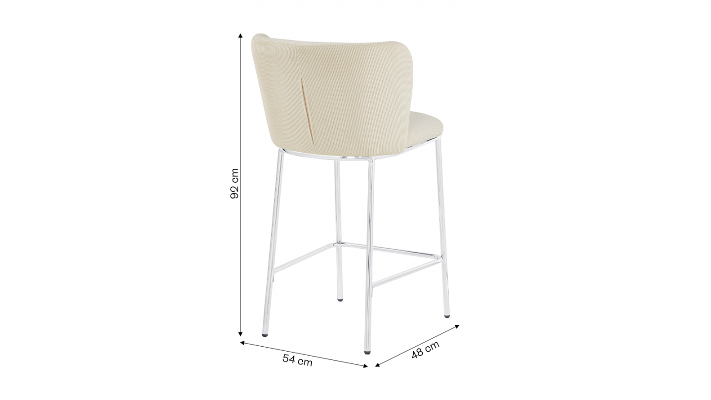 Lot de 2 tabourets de bar en velours côtelé beige, piètement chromé - Toma