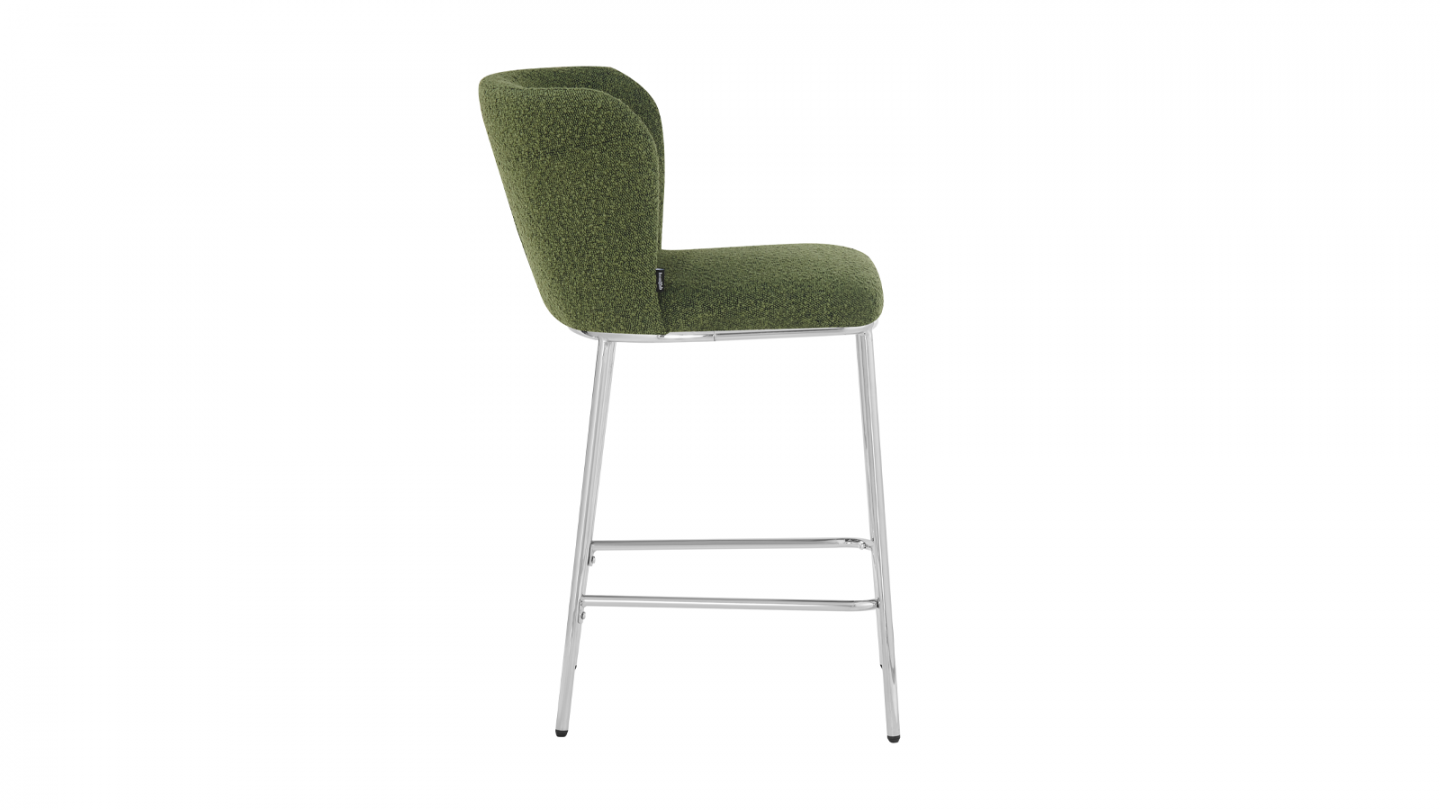 Lot de 2 tabourets de bar en tissu bouclé vert, piètement chromé - Toma