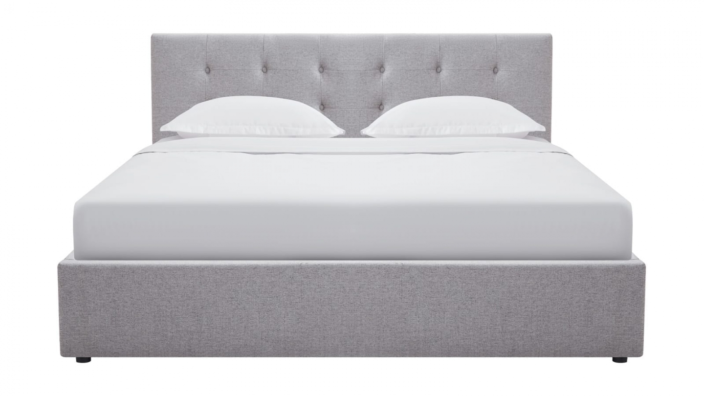 Ensemble Lit coffre adulte 140x190cm avec tête de lit en tissu gris - Tina + Matelas ressorts ensachés - Spring Elite