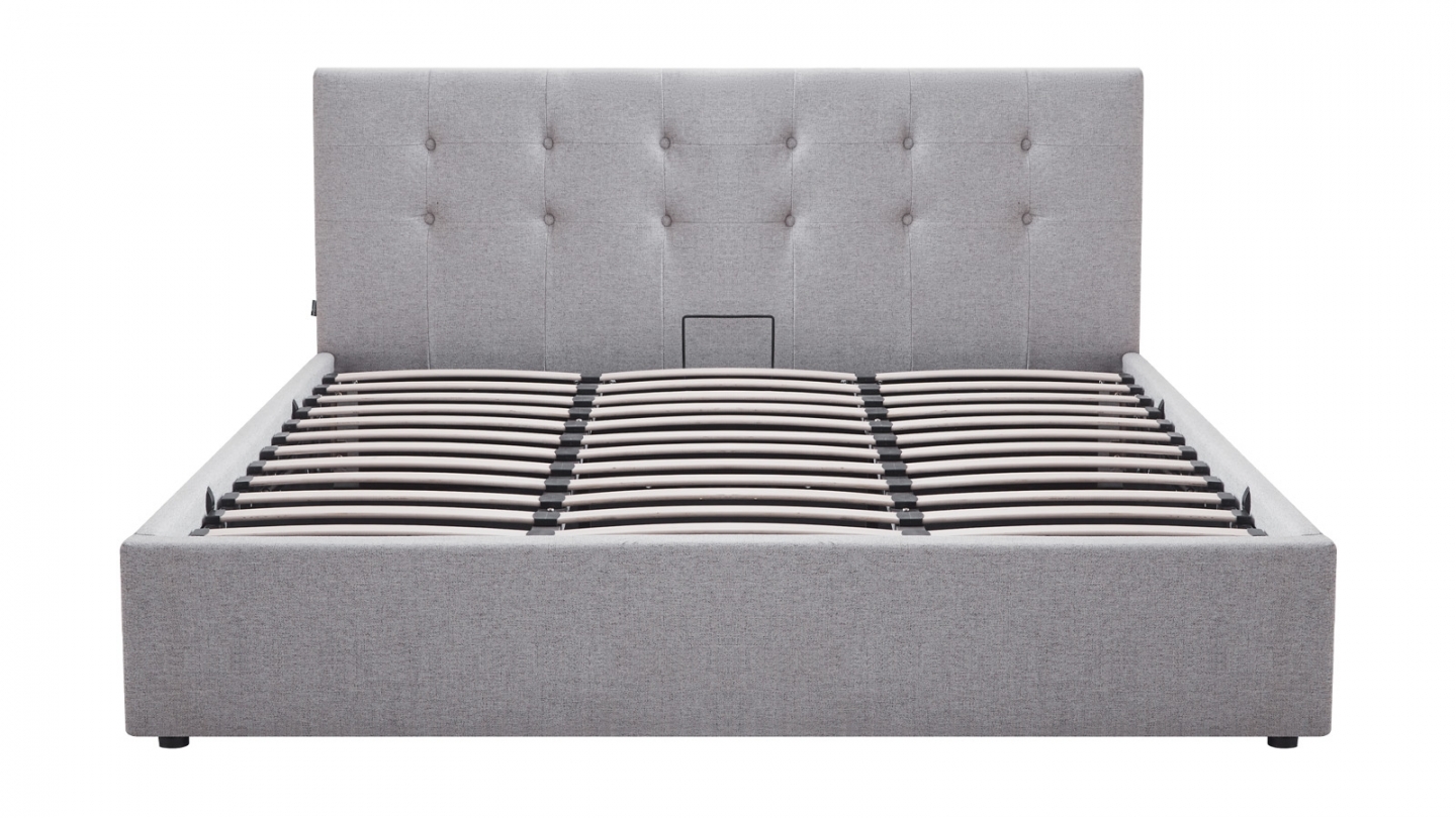 Ensemble Lit coffre adulte 180x200cm avec tête de lit en tissu gris - Tina + Matelas ressorts ensachés - Spring Elite Ensemble Lit coffre adulte 180x200cm avec tête de lit en tissu gris - Tina + Matelas ressorts ensachés - Spring Elite