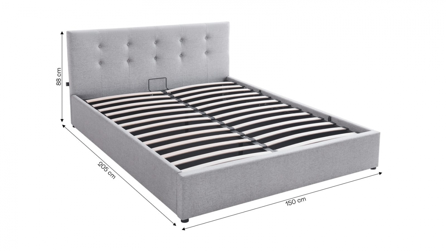 Ensemble Lit coffre adulte 140x190cm avec tête de lit en tissu gris - Tina + Matelas mémoire de forme - Dual Confort Ensemble Lit coffre adulte 140x190cm avec tête de lit en tissu gris - Tina + Matelas mémoire de forme - Dual Confort