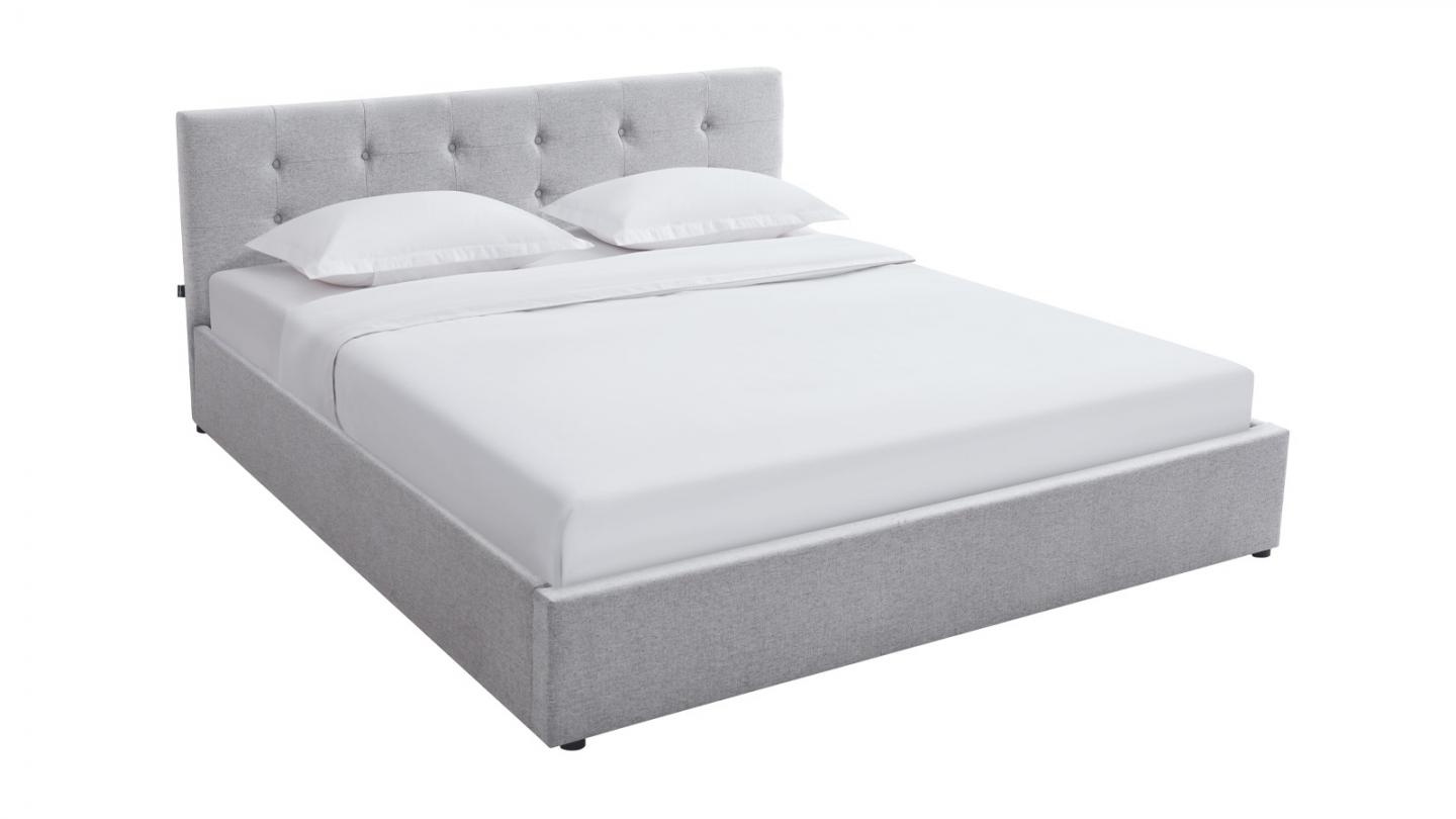Ensemble Lit coffre adulte 180x200cm avec tête de lit en tissu gris - Tina + Matelas mémoire de forme - Dual Confort