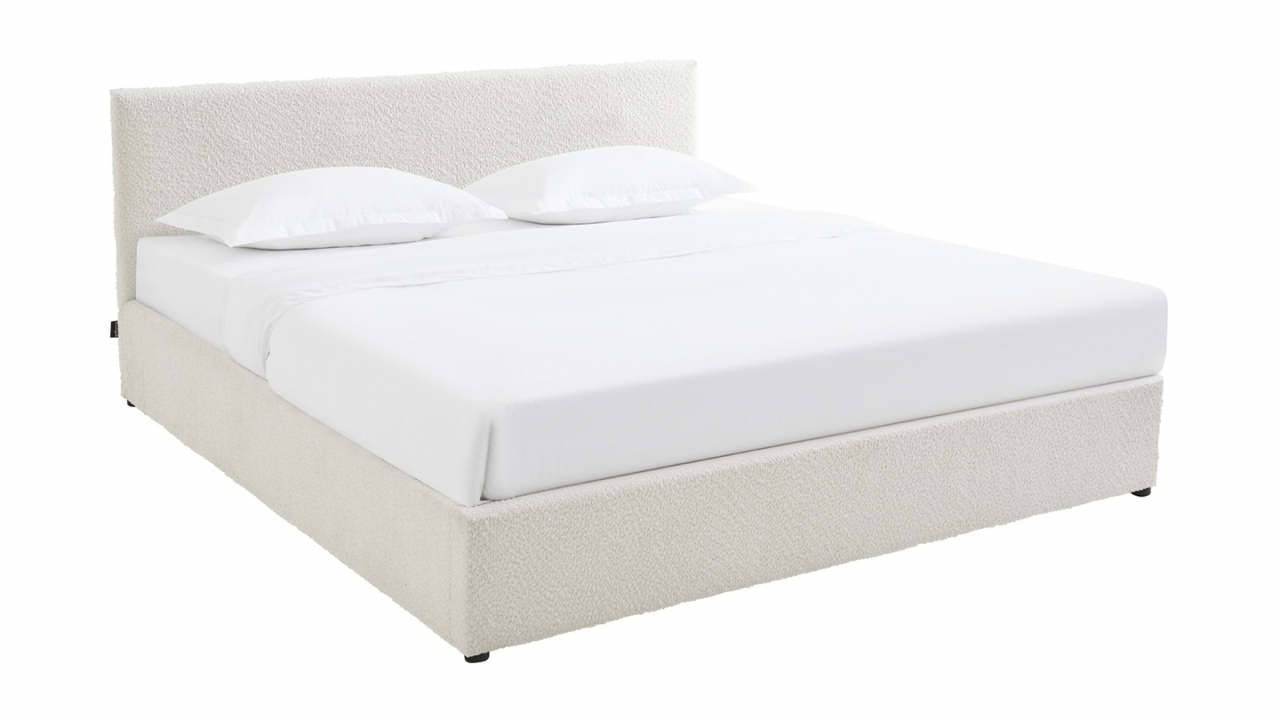 Ensemble Lit coffre adulte 180x200cm avec tête de lit en tissu bouclé beige - Tina + Matelas ressorts ensachés - Spring Elite Ensemble Lit coffre adulte 180x200cm avec tête de lit en tissu bouclé beige - Tina + Matelas ressorts ensachés - Spring Elite