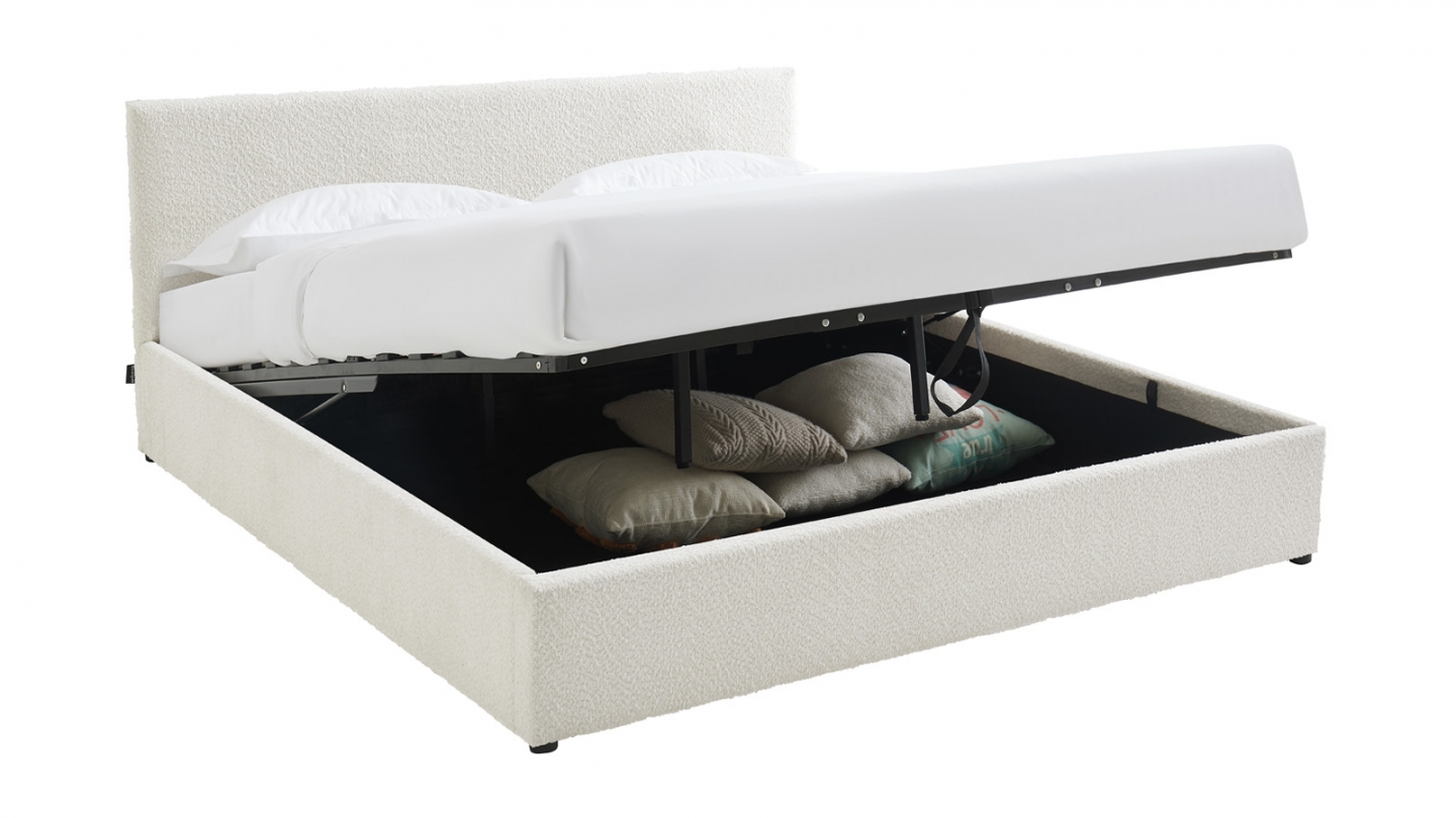 Ensemble Lit coffre adulte 180x200cm avec tête de lit en tissu bouclé beige - Tina + Matelas ressorts ensachés - Spring Elite Ensemble Lit coffre adulte 180x200cm avec tête de lit en tissu bouclé beige - Tina + Matelas ressorts ensachés - Spring Elite