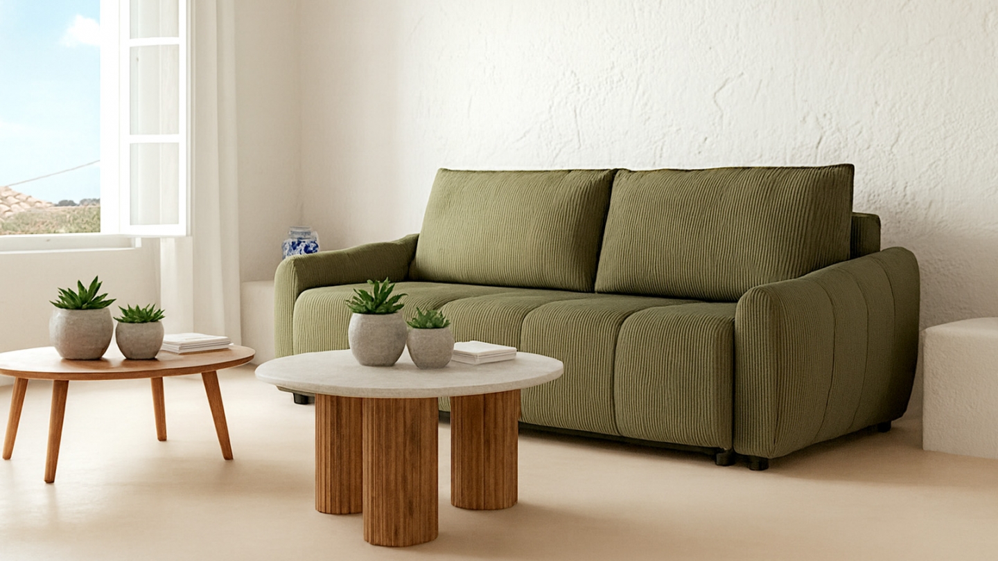 Canapé convertible 3 places en velours côtelé vert kaki - Carla Canapé convertible 3 places en velours côtelé vert kaki - Carla