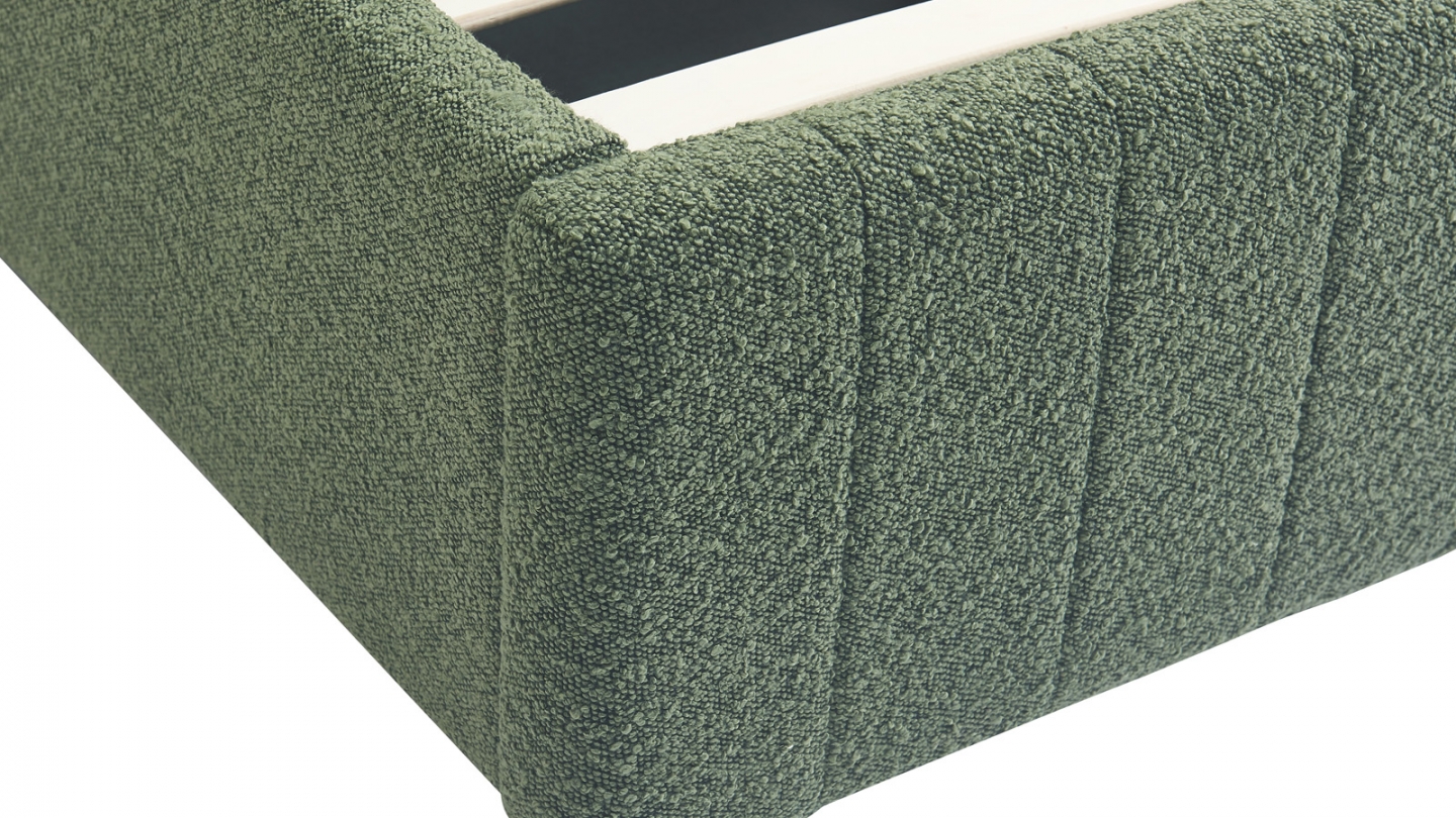Lit coffre adulte 160x200 cm avec tête de lit capitonnée en tissu bouclé vert - Ava