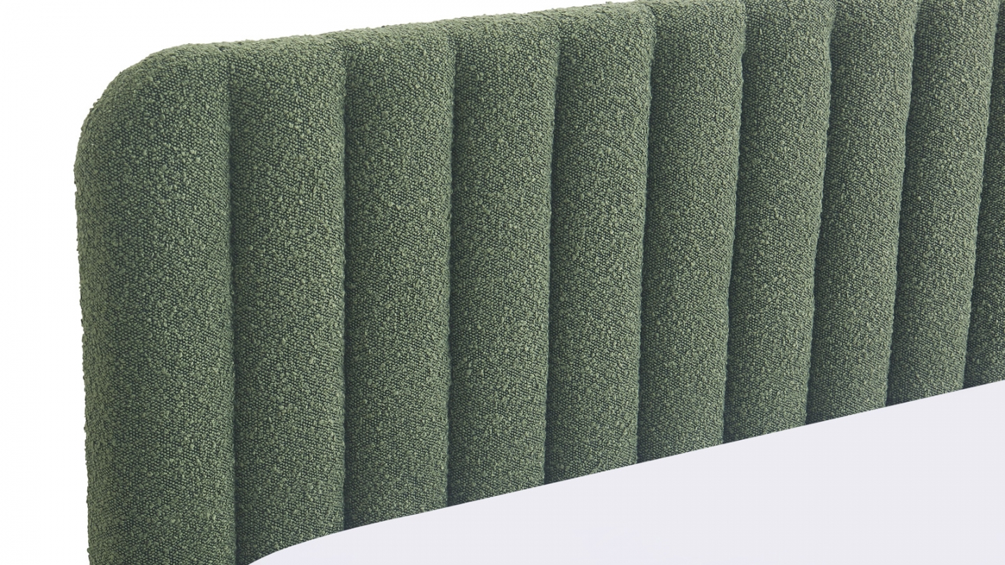 Lit coffre adulte 160x200 cm avec tête de lit capitonnée en tissu bouclé vert - Ava