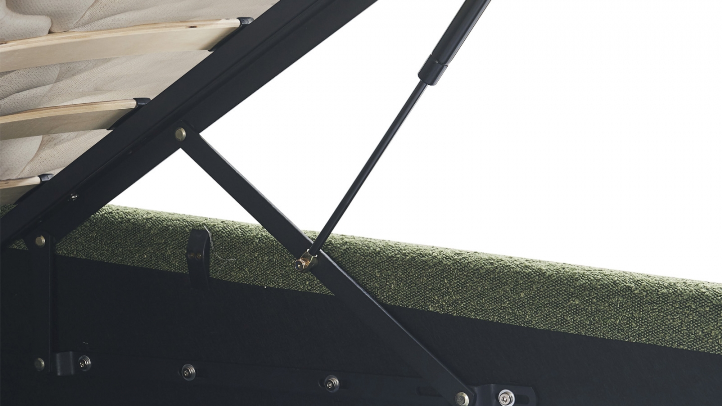 Lit coffre adulte 140x190 cm avec tête de lit capitonnée en tissu bouclé vert - Ava