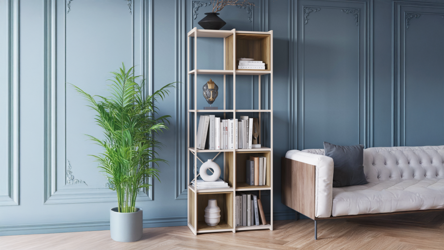 Bibliothèque 5 niveaux en métal beige 70 cm - Elie