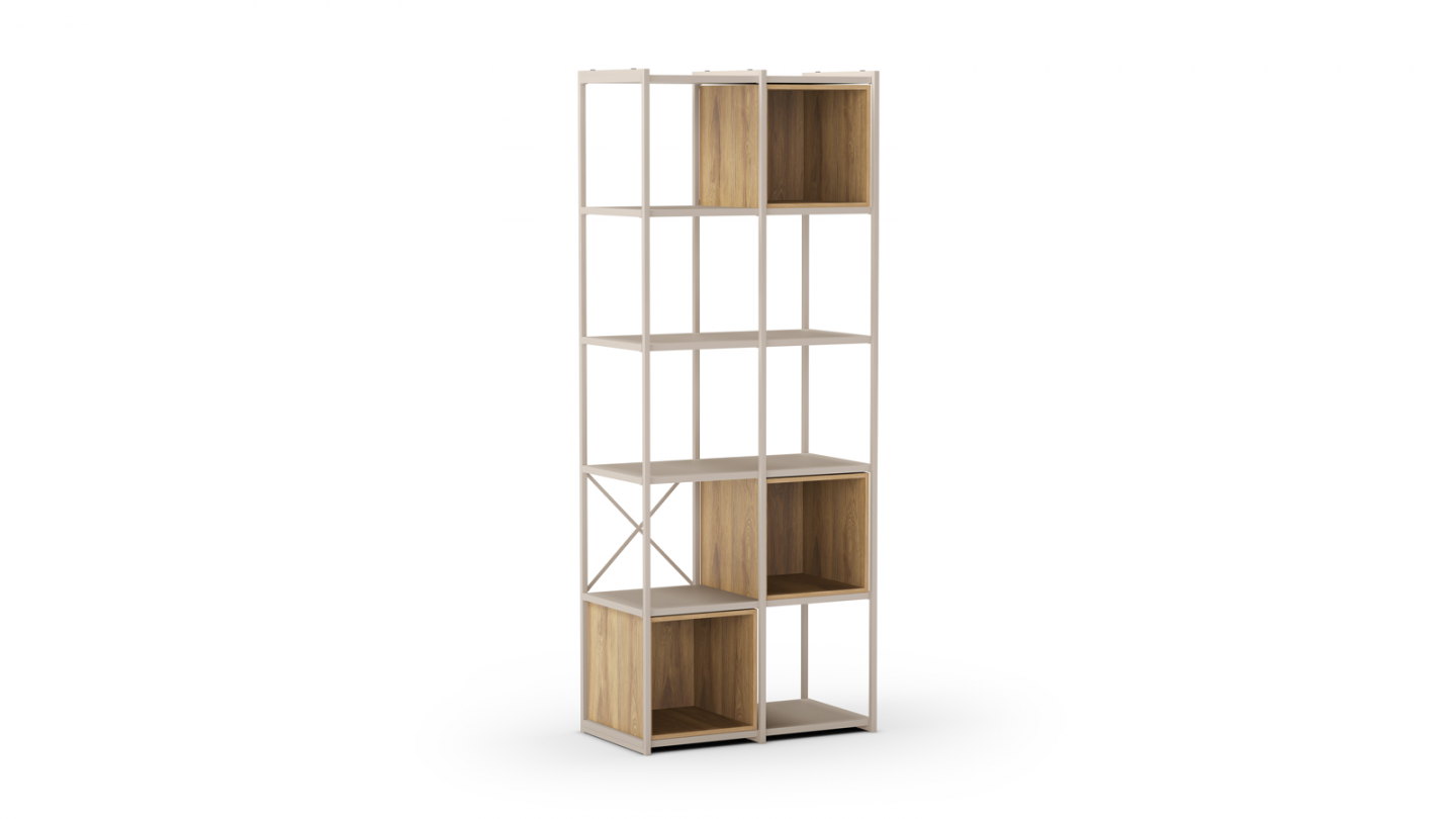 Bibliothèque 5 niveaux en métal beige 70 cm - Elie