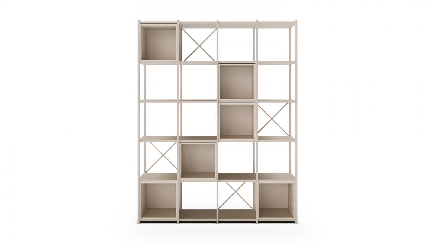 Bibliothèque 5 niveaux en métal beige et décor bois 140 cm - Elie