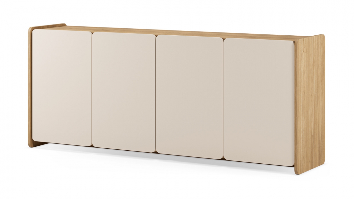 Buffet 4 portes beige et décor chêne 180 cm - Sami