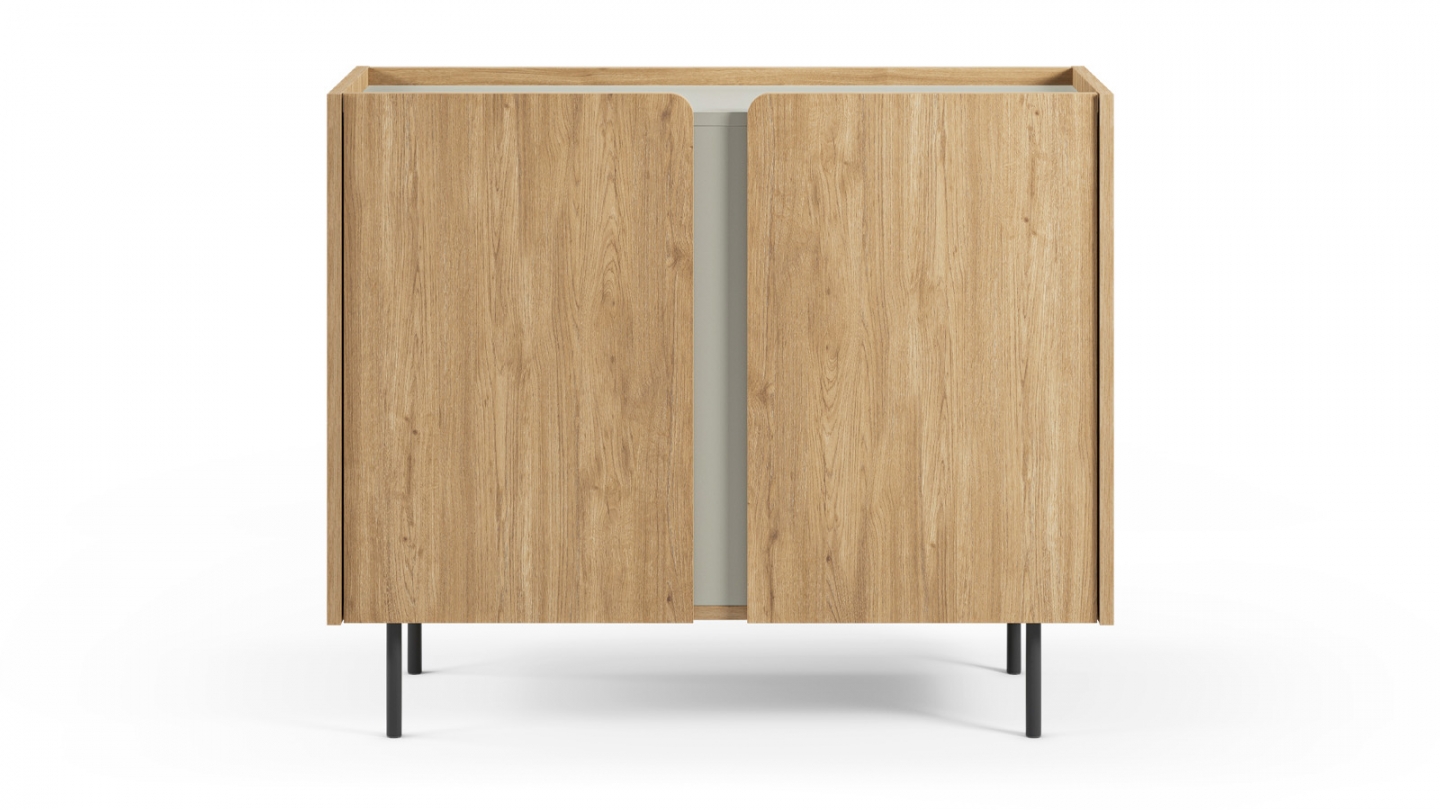 Buffet 2 portes décor chêne et vert 100 cm - Ingo