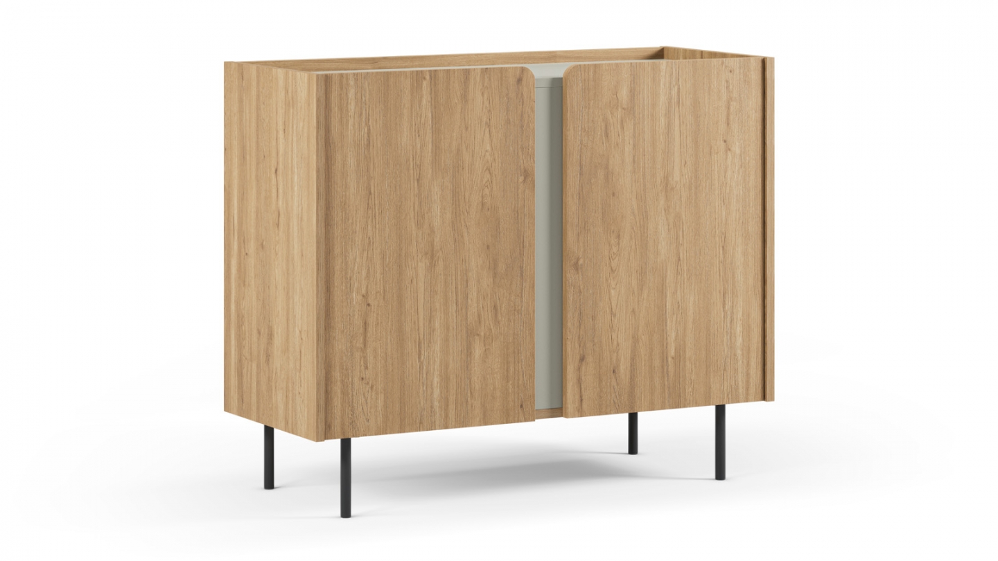 Buffet 2 portes décor chêne et vert 100 cm - Ingo